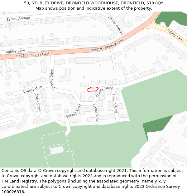 53, STUBLEY DRIVE, DRONFIELD WOODHOUSE, DRONFIELD, S18 8QY: Location map and indicative extent of plot
