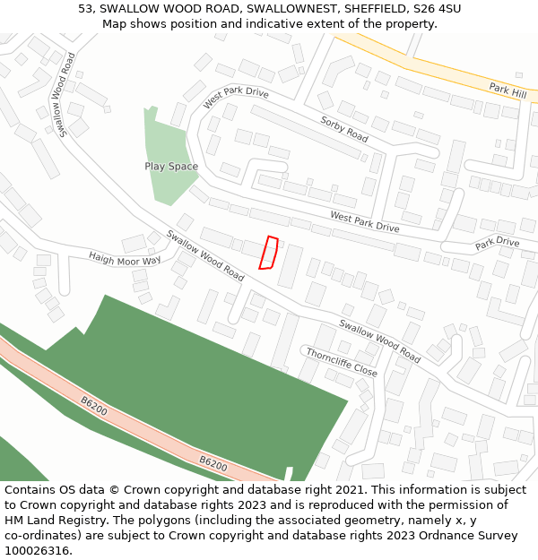 53, SWALLOW WOOD ROAD, SWALLOWNEST, SHEFFIELD, S26 4SU: Location map and indicative extent of plot