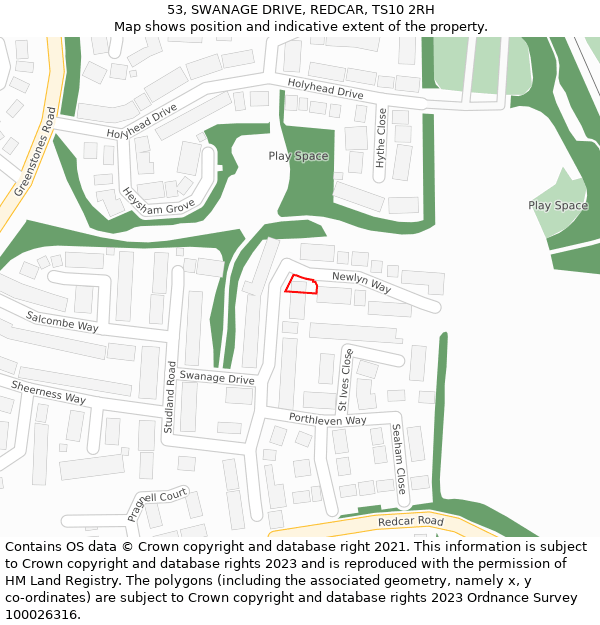 53, SWANAGE DRIVE, REDCAR, TS10 2RH: Location map and indicative extent of plot