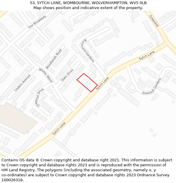 53, SYTCH LANE, WOMBOURNE, WOLVERHAMPTON, WV5 0LB: Location map and indicative extent of plot