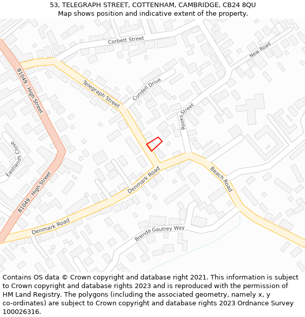 53, TELEGRAPH STREET, COTTENHAM, CAMBRIDGE, CB24 8QU: Location map and indicative extent of plot