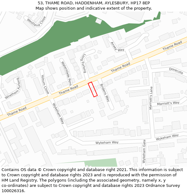 53, THAME ROAD, HADDENHAM, AYLESBURY, HP17 8EP: Location map and indicative extent of plot