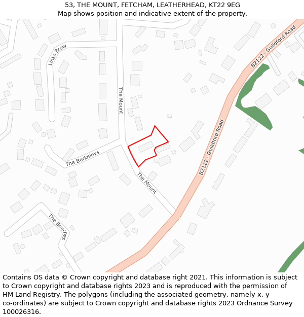 53, THE MOUNT, FETCHAM, LEATHERHEAD, KT22 9EG: Location map and indicative extent of plot