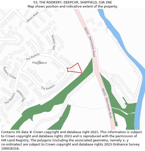 53, THE ROOKERY, DEEPCAR, SHEFFIELD, S36 2NE: Location map and indicative extent of plot