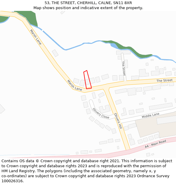 53, THE STREET, CHERHILL, CALNE, SN11 8XR: Location map and indicative extent of plot