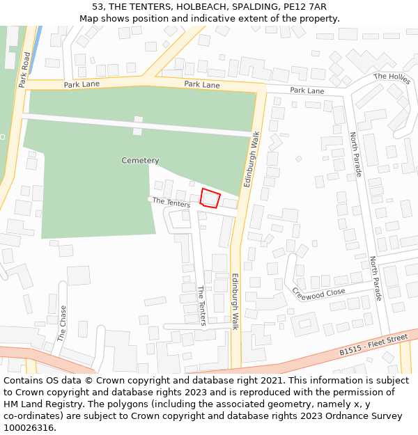 53, THE TENTERS, HOLBEACH, SPALDING, PE12 7AR: Location map and indicative extent of plot