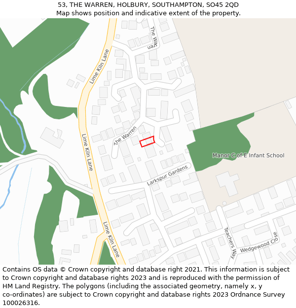 53, THE WARREN, HOLBURY, SOUTHAMPTON, SO45 2QD: Location map and indicative extent of plot