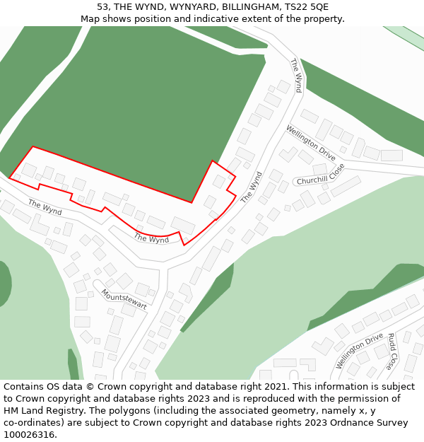 53, THE WYND, WYNYARD, BILLINGHAM, TS22 5QE: Location map and indicative extent of plot