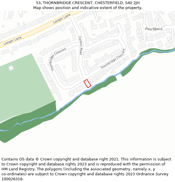 53, THORNBRIDGE CRESCENT, CHESTERFIELD, S40 2JH: Location map and indicative extent of plot