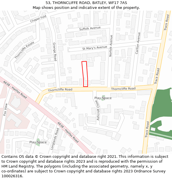 53, THORNCLIFFE ROAD, BATLEY, WF17 7AS: Location map and indicative extent of plot