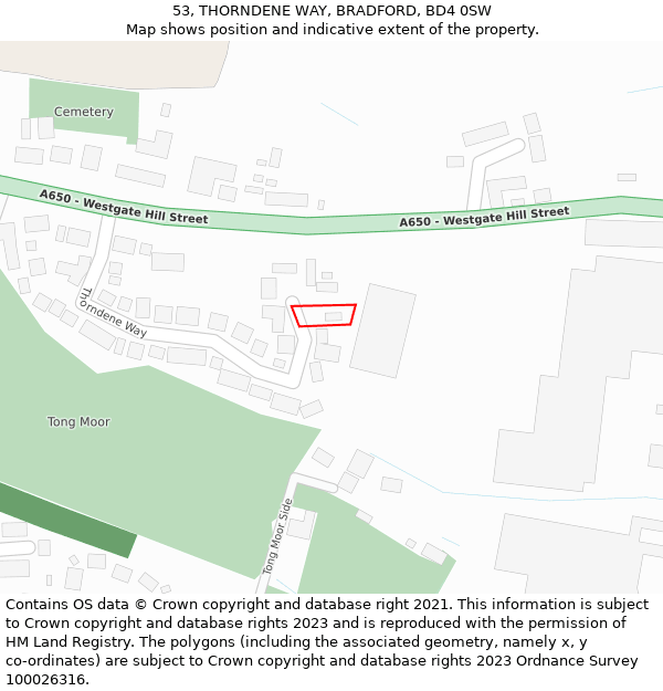 53, THORNDENE WAY, BRADFORD, BD4 0SW: Location map and indicative extent of plot