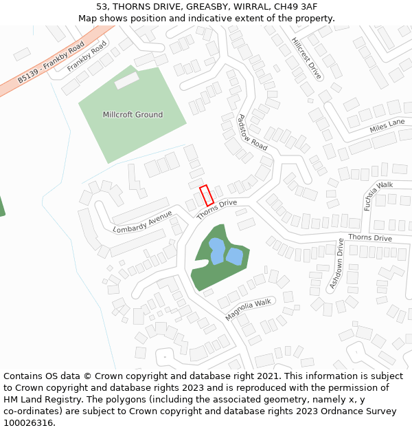 53, THORNS DRIVE, GREASBY, WIRRAL, CH49 3AF: Location map and indicative extent of plot