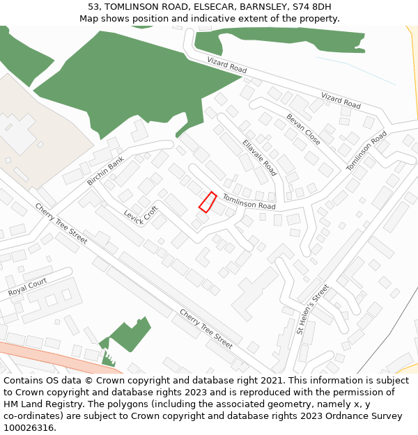 53, TOMLINSON ROAD, ELSECAR, BARNSLEY, S74 8DH: Location map and indicative extent of plot