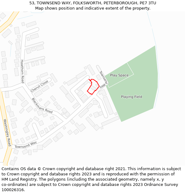 53, TOWNSEND WAY, FOLKSWORTH, PETERBOROUGH, PE7 3TU: Location map and indicative extent of plot