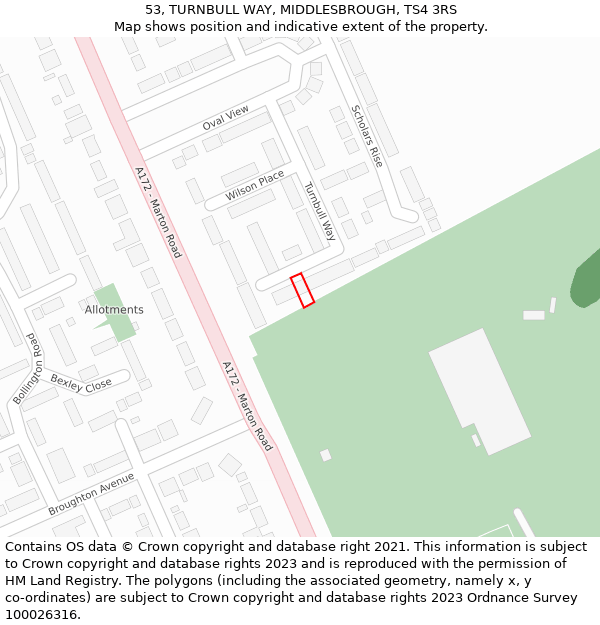 53, TURNBULL WAY, MIDDLESBROUGH, TS4 3RS: Location map and indicative extent of plot