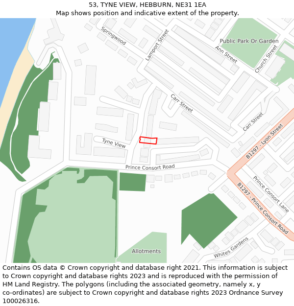 53, TYNE VIEW, HEBBURN, NE31 1EA: Location map and indicative extent of plot
