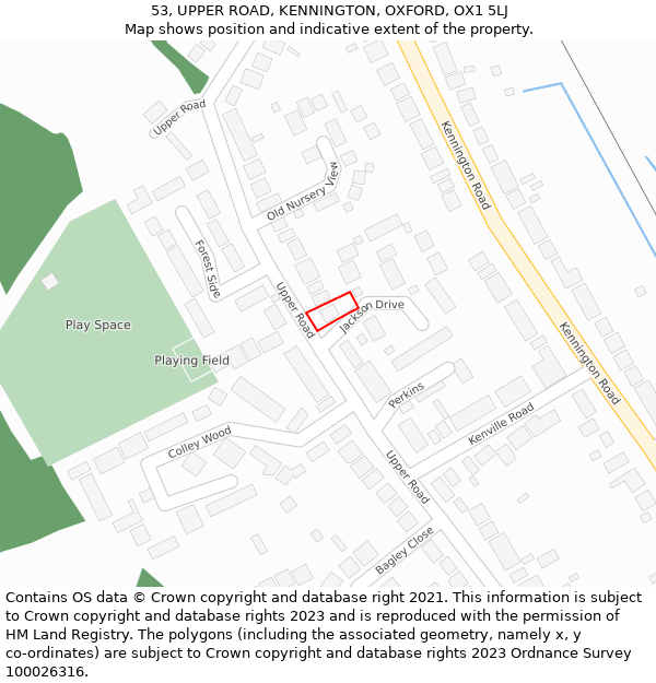 53, UPPER ROAD, KENNINGTON, OXFORD, OX1 5LJ: Location map and indicative extent of plot