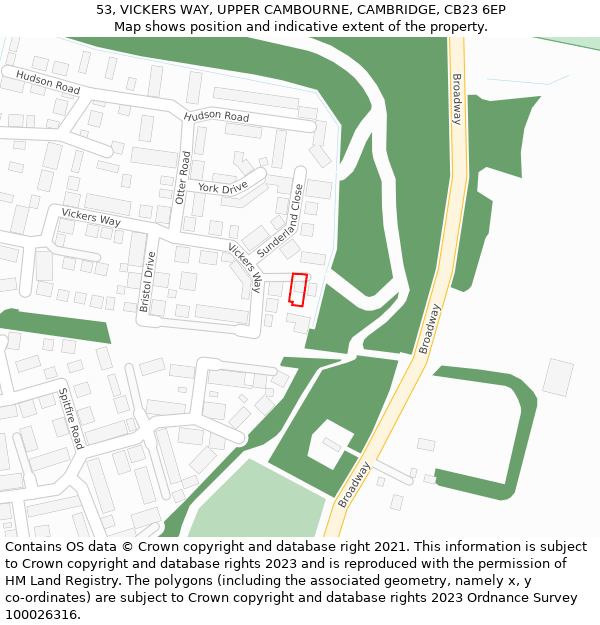 53, VICKERS WAY, UPPER CAMBOURNE, CAMBRIDGE, CB23 6EP: Location map and indicative extent of plot