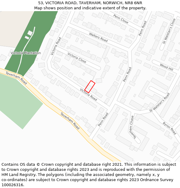 53, VICTORIA ROAD, TAVERHAM, NORWICH, NR8 6NR: Location map and indicative extent of plot