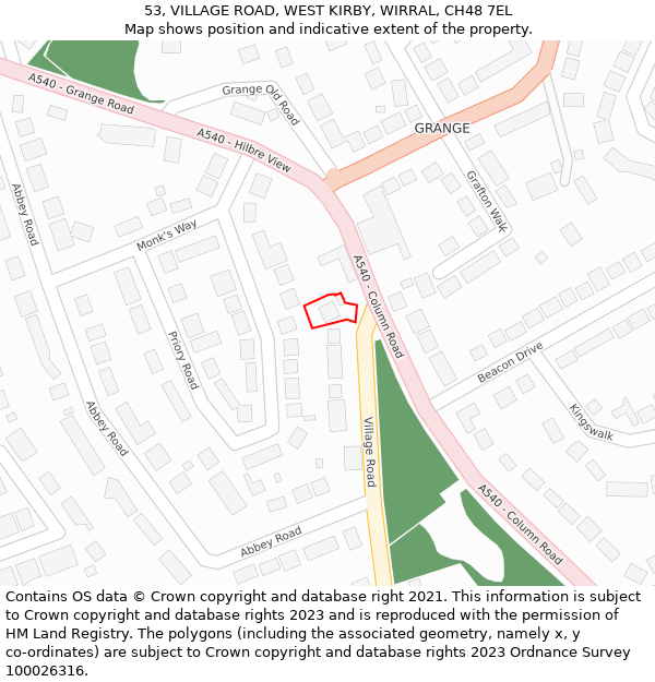 53, VILLAGE ROAD, WEST KIRBY, WIRRAL, CH48 7EL: Location map and indicative extent of plot