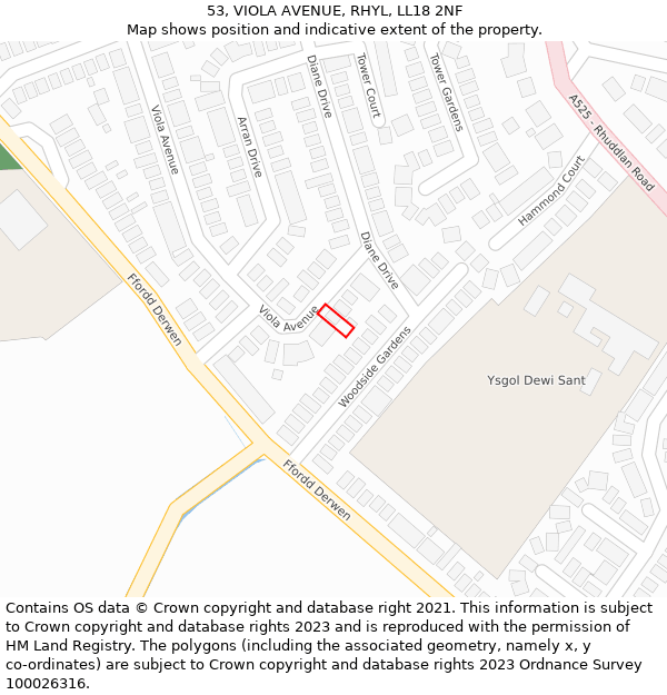 53, VIOLA AVENUE, RHYL, LL18 2NF: Location map and indicative extent of plot