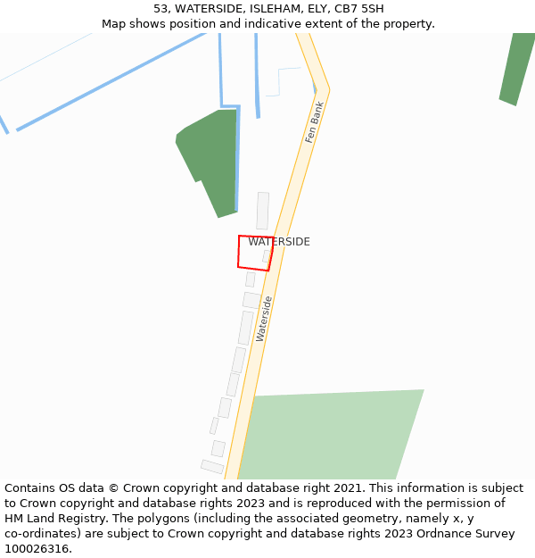 53, WATERSIDE, ISLEHAM, ELY, CB7 5SH: Location map and indicative extent of plot