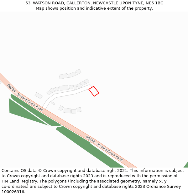 53, WATSON ROAD, CALLERTON, NEWCASTLE UPON TYNE, NE5 1BG: Location map and indicative extent of plot