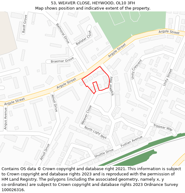 53, WEAVER CLOSE, HEYWOOD, OL10 3FH: Location map and indicative extent of plot