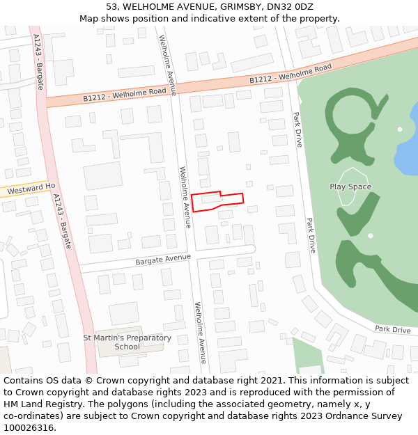 53, WELHOLME AVENUE, GRIMSBY, DN32 0DZ: Location map and indicative extent of plot