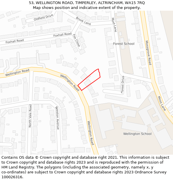 53, WELLINGTON ROAD, TIMPERLEY, ALTRINCHAM, WA15 7RQ: Location map and indicative extent of plot