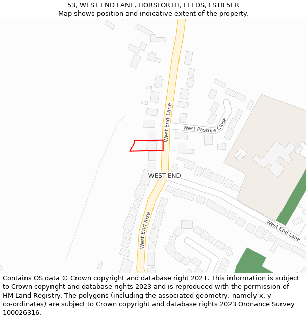 53, WEST END LANE, HORSFORTH, LEEDS, LS18 5ER: Location map and indicative extent of plot