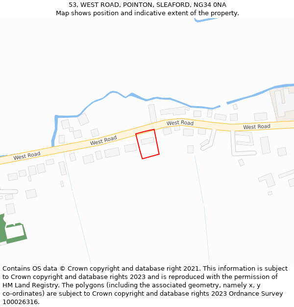 53, WEST ROAD, POINTON, SLEAFORD, NG34 0NA: Location map and indicative extent of plot