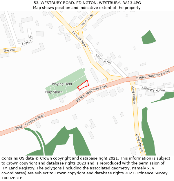 53, WESTBURY ROAD, EDINGTON, WESTBURY, BA13 4PG: Location map and indicative extent of plot