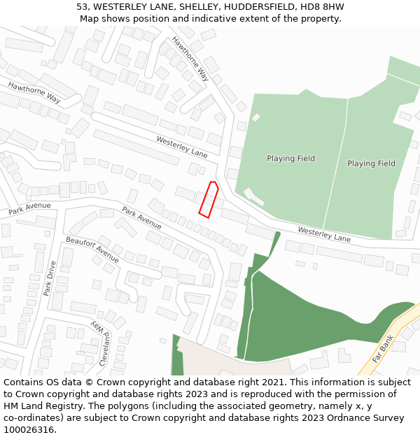 53, WESTERLEY LANE, SHELLEY, HUDDERSFIELD, HD8 8HW: Location map and indicative extent of plot