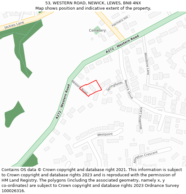 53, WESTERN ROAD, NEWICK, LEWES, BN8 4NX: Location map and indicative extent of plot