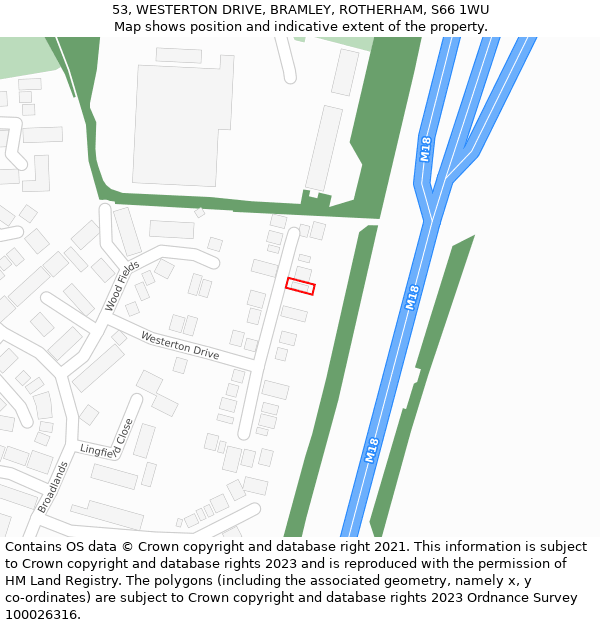 53, WESTERTON DRIVE, BRAMLEY, ROTHERHAM, S66 1WU: Location map and indicative extent of plot