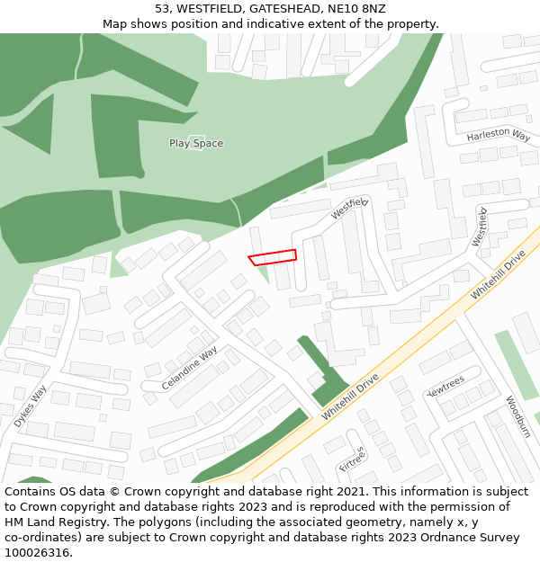 53, WESTFIELD, GATESHEAD, NE10 8NZ: Location map and indicative extent of plot