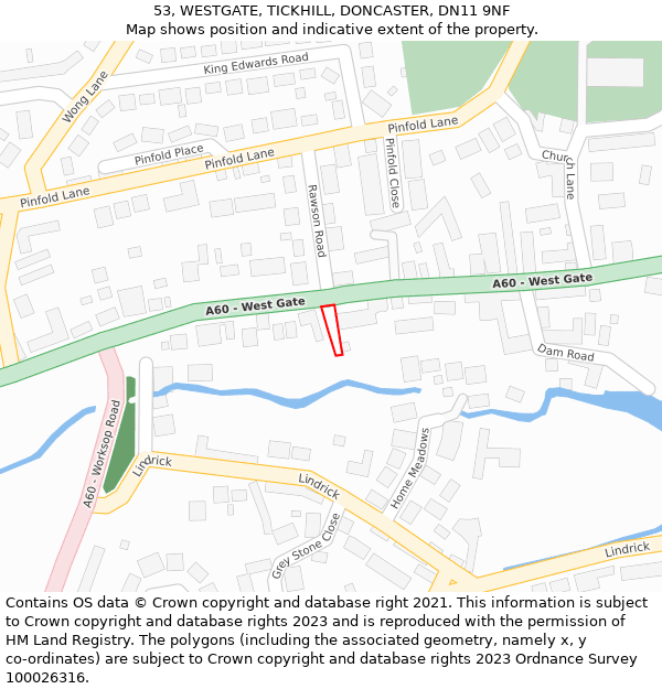 53, WESTGATE, TICKHILL, DONCASTER, DN11 9NF: Location map and indicative extent of plot