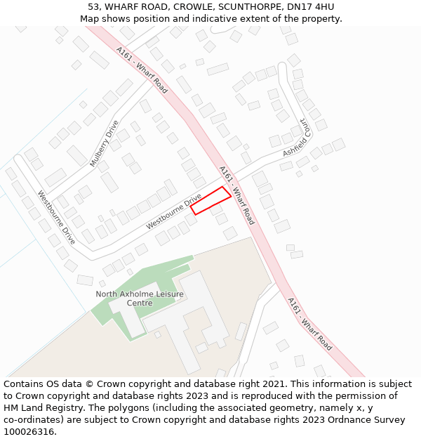 53, WHARF ROAD, CROWLE, SCUNTHORPE, DN17 4HU: Location map and indicative extent of plot