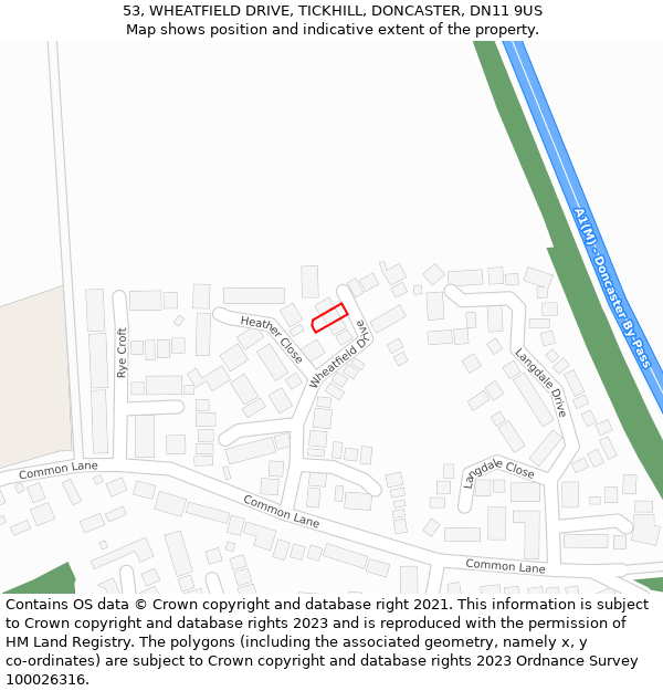 53, WHEATFIELD DRIVE, TICKHILL, DONCASTER, DN11 9US: Location map and indicative extent of plot