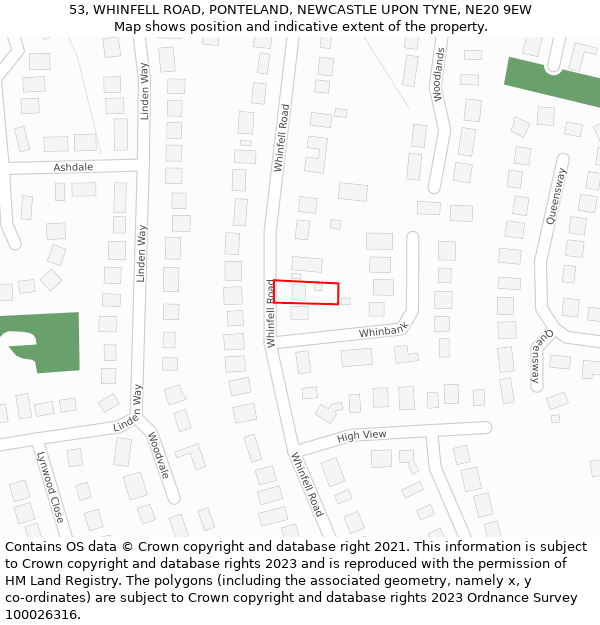 53, WHINFELL ROAD, PONTELAND, NEWCASTLE UPON TYNE, NE20 9EW: Location map and indicative extent of plot