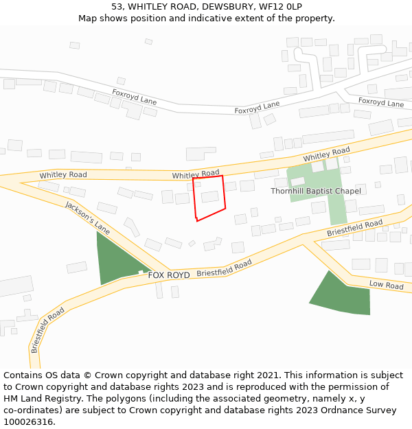 53, WHITLEY ROAD, DEWSBURY, WF12 0LP: Location map and indicative extent of plot