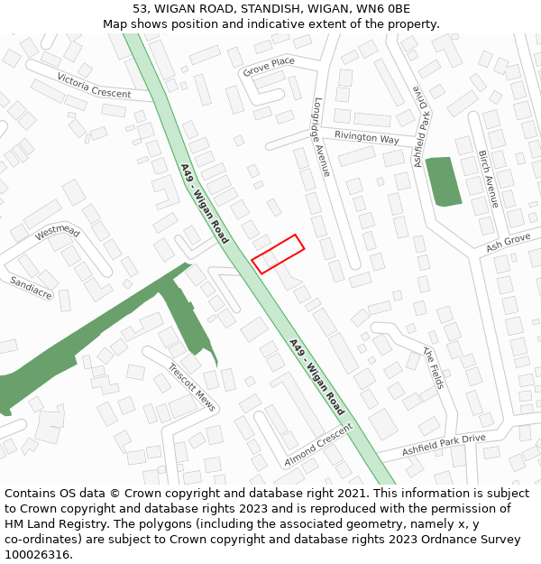 53, WIGAN ROAD, STANDISH, WIGAN, WN6 0BE: Location map and indicative extent of plot