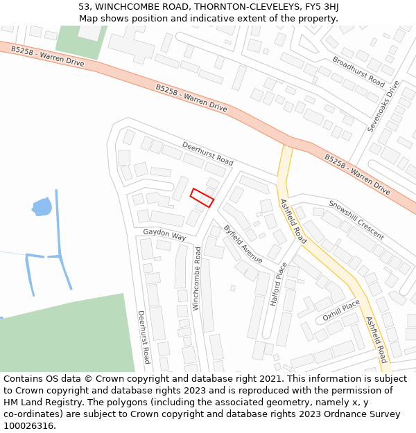 53, WINCHCOMBE ROAD, THORNTON-CLEVELEYS, FY5 3HJ: Location map and indicative extent of plot