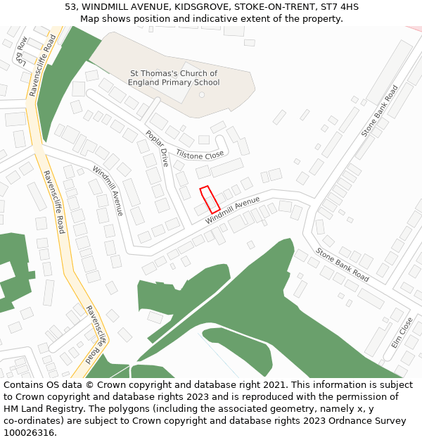 53, WINDMILL AVENUE, KIDSGROVE, STOKE-ON-TRENT, ST7 4HS: Location map and indicative extent of plot