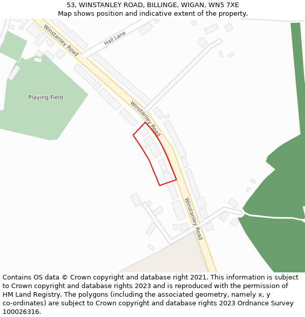 53, WINSTANLEY ROAD, BILLINGE, WIGAN, WN5 7XE: Location map and indicative extent of plot