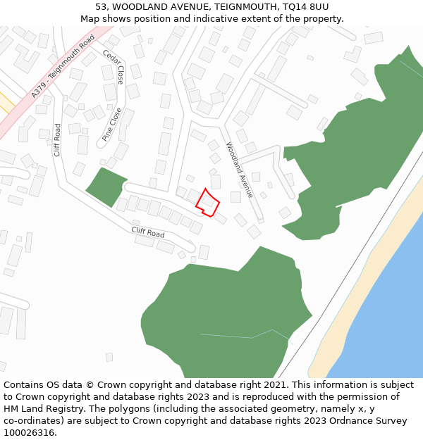 53, WOODLAND AVENUE, TEIGNMOUTH, TQ14 8UU: Location map and indicative extent of plot