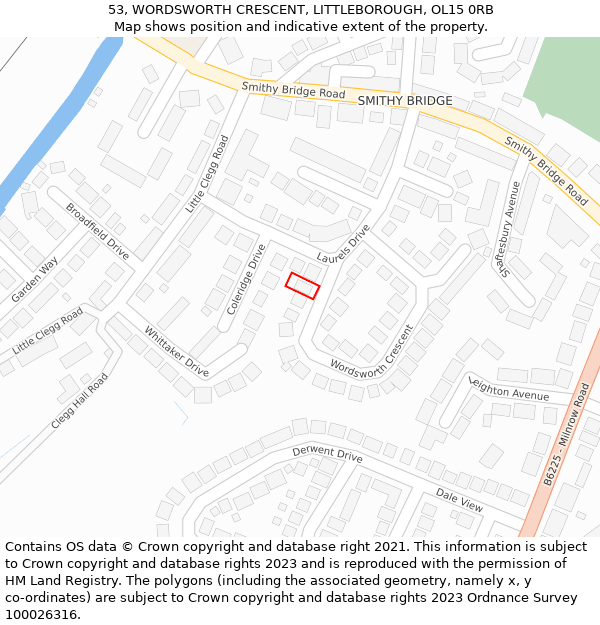 53, WORDSWORTH CRESCENT, LITTLEBOROUGH, OL15 0RB: Location map and indicative extent of plot