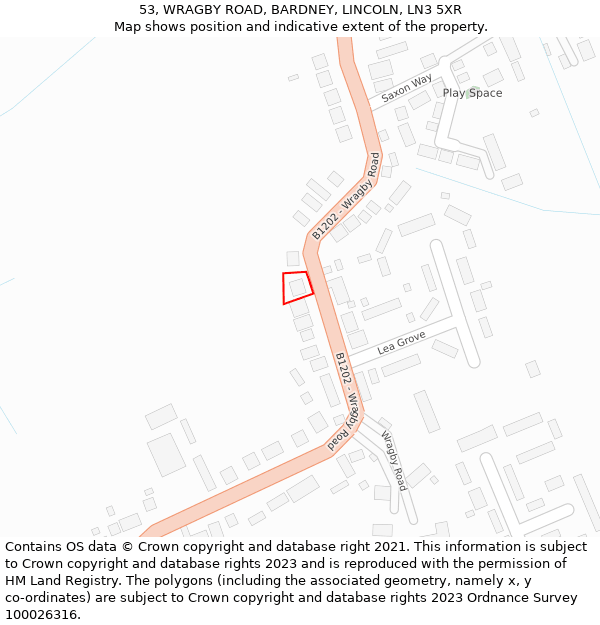 53, WRAGBY ROAD, BARDNEY, LINCOLN, LN3 5XR: Location map and indicative extent of plot
