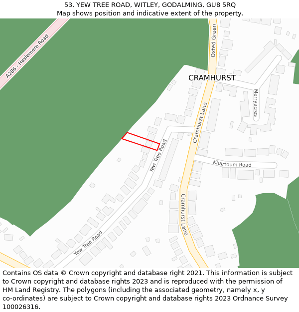 53, YEW TREE ROAD, WITLEY, GODALMING, GU8 5RQ: Location map and indicative extent of plot